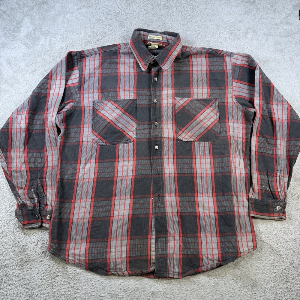 Vintage St John's Bay Big Mac Flannel Mens XLT Black Red Plaid Heavy USA Made